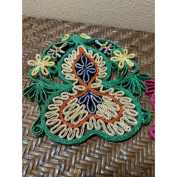 Bundle Of 2 Vintage Wicker Straw Trivet Round - Picture 5 of 10